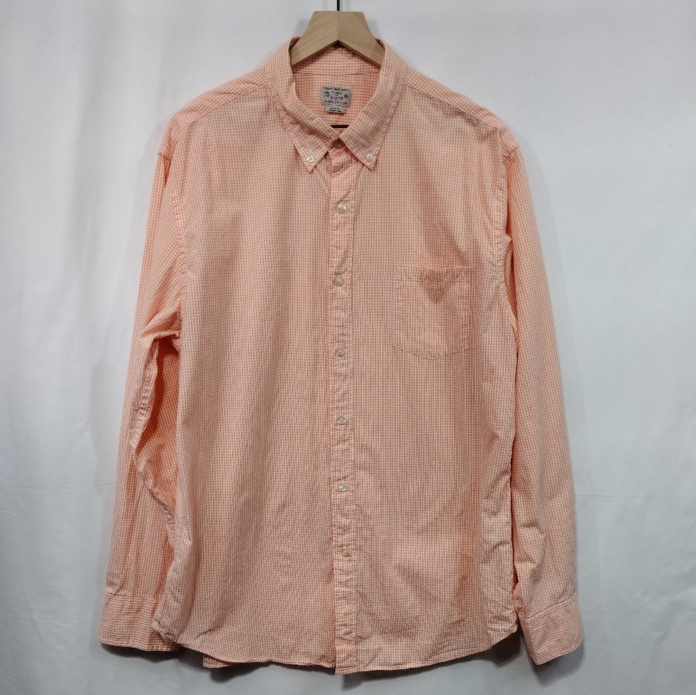 J. Crew Gingham Dress Shirt Men's XL Orange Business Office Career Casual Comfy